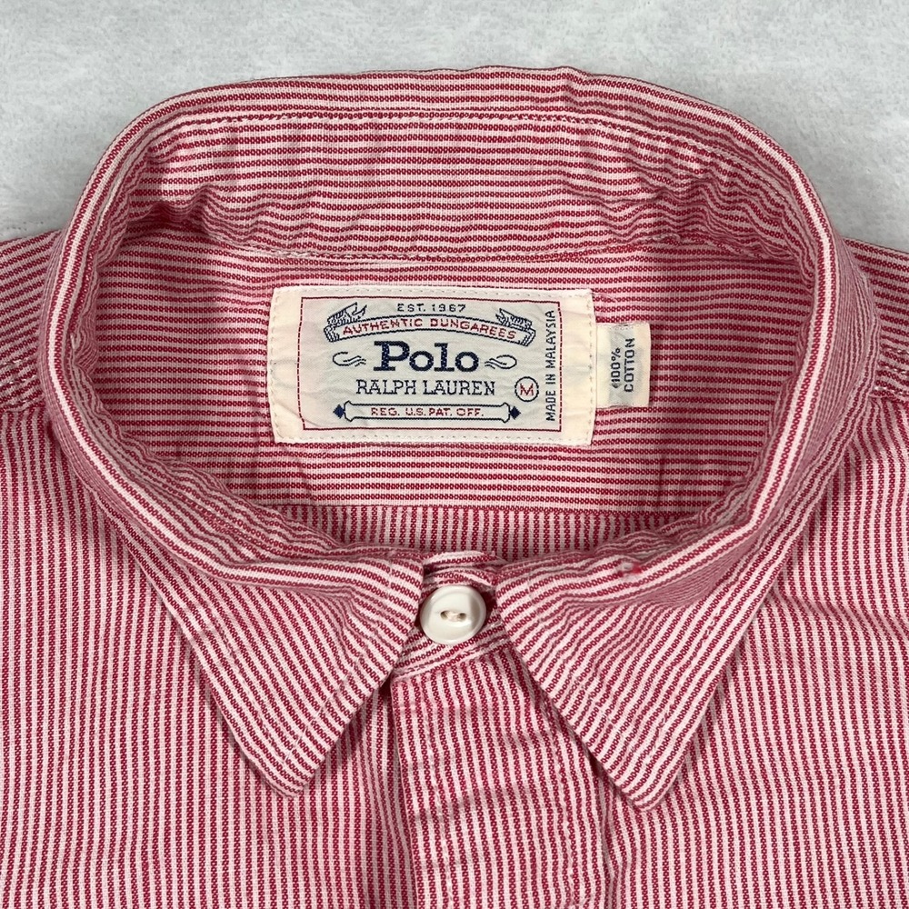 Polo Ralph Lauren Button Down Mens M Red Hickory Stripe Shirt Long Sleeve *Flaw - Picture 2 of 10